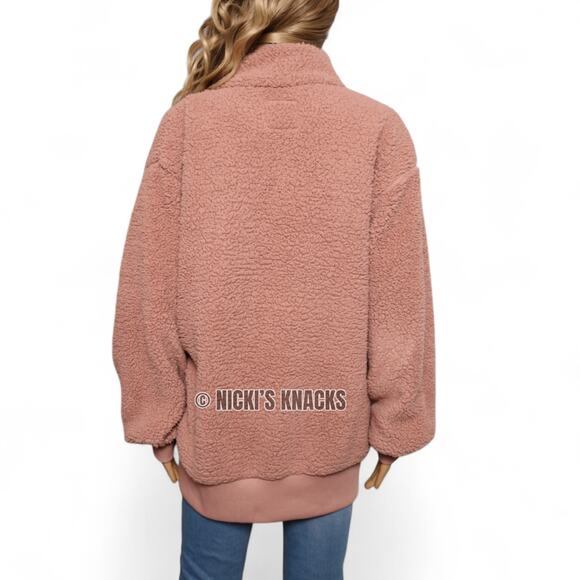 American Eagle Mauve Pink Sherpa Half Zip Pullover Teddy Jacket Sweatshirt M - Picture 5 of 10